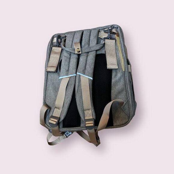 Diaper Bag Backpack with Folding Crib/Changing Station,USB Charge Port in Gray - Picture 2 of 10